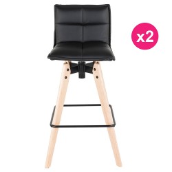 Conjunto de 2 sillas de cuero negro de barra KosyForm