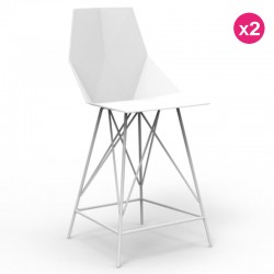 Set of 2 high stools FAZ Vondom white and metal with armrests