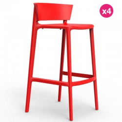 Set of 4 bar stools Vondom Africa seat height 74.5 cm red
