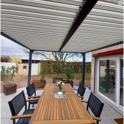 Pergola bioclimatica Habrita 21,5 m2 Alluminio antracite e tetto con doghe ecru