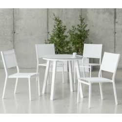 Gartenmöbel mit HPL80 California Aluminium White Tisch und 4 Hevea Stühlen