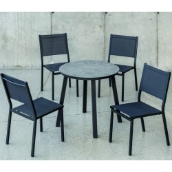 Mobiliário de jardim com mesa de antracite de alumínio HPL80 California e 4 cadeiras Hevea